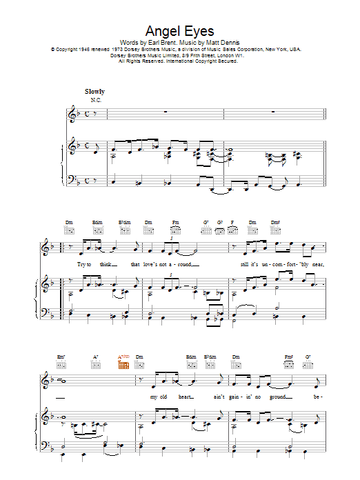 Download Matt Dennis Angel Eyes Sheet Music and learn how to play Piano Transcription PDF digital score in minutes