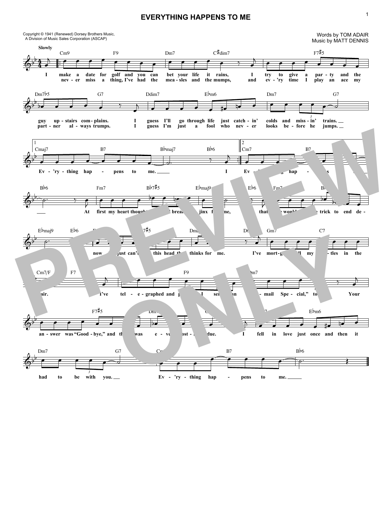 Download Matt Dennis Everything Happens To Me Sheet Music and learn how to play Melody Line, Lyrics & Chords PDF digital score in minutes