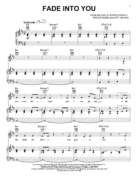 Download Matt Jenkins Fade Into You Sheet Music and learn how to play Piano, Vocal & Guitar (Right-Hand Melody) PDF digital score in minutes