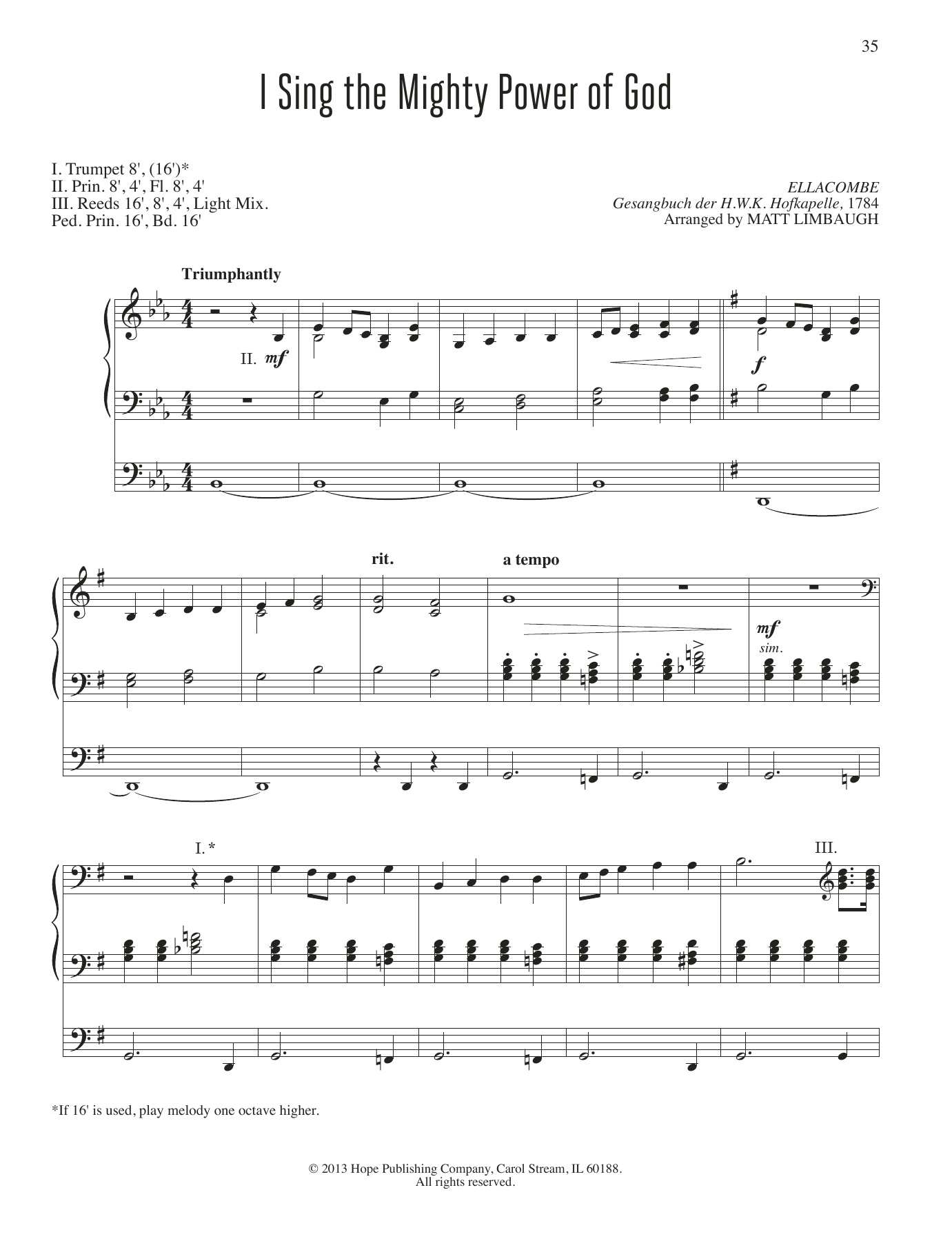 Download Matt Limbaugh I Sing the Mighty Power of God Sheet Music and learn how to play Organ PDF digital score in minutes