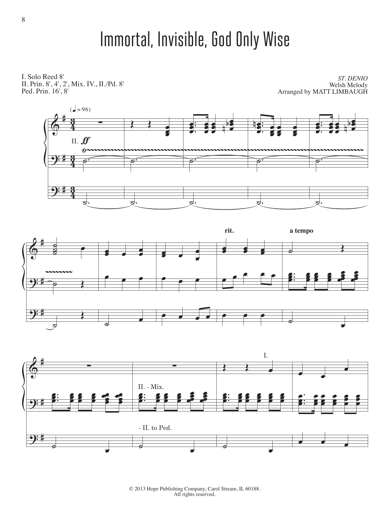 Download Matt Limbaugh Immortal, Invisible, God Only Wise Sheet Music and learn how to play Organ PDF digital score in minutes