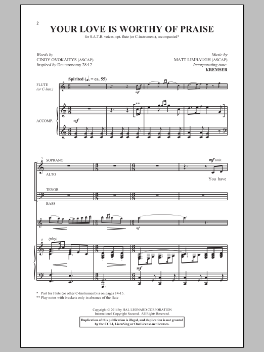 Download Matt Limbaugh Your Love Is Worthy Of Praise Sheet Music and learn how to play SATB PDF digital score in minutes