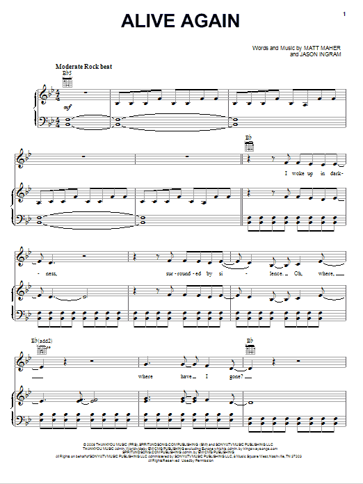 Download Matt Maher Alive Again Sheet Music and learn how to play Easy Guitar Tab PDF digital score in minutes