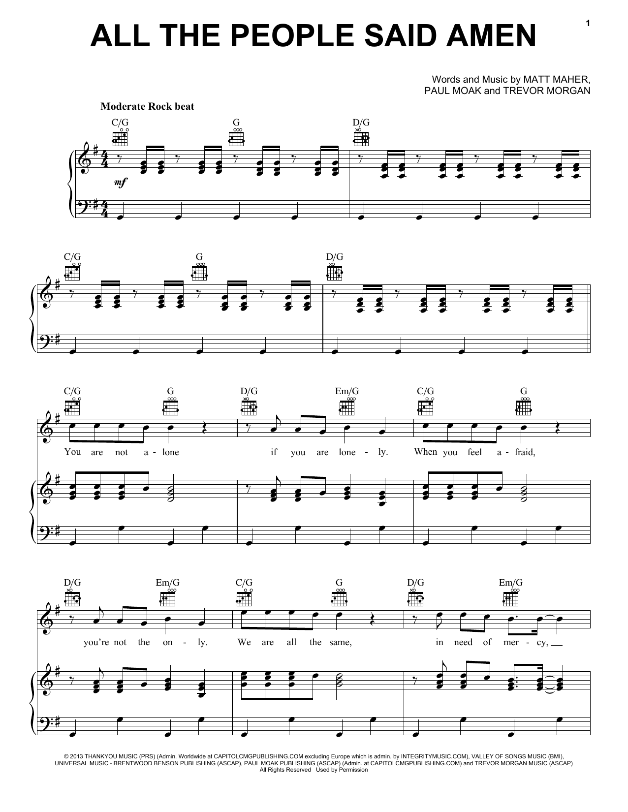 Download Matt Maher All The People Said Amen Sheet Music and learn how to play Piano, Vocal & Guitar (Right-Hand Melody) PDF digital score in minutes