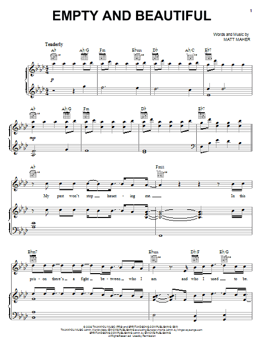 Download Matt Maher Empty And Beautiful Sheet Music and learn how to play Piano, Vocal & Guitar (Right-Hand Melody) PDF digital score in minutes