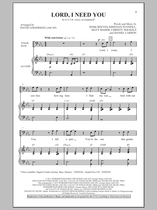 Download David Angerman Lord, I Need You Sheet Music and learn how to play SATB PDF digital score in minutes