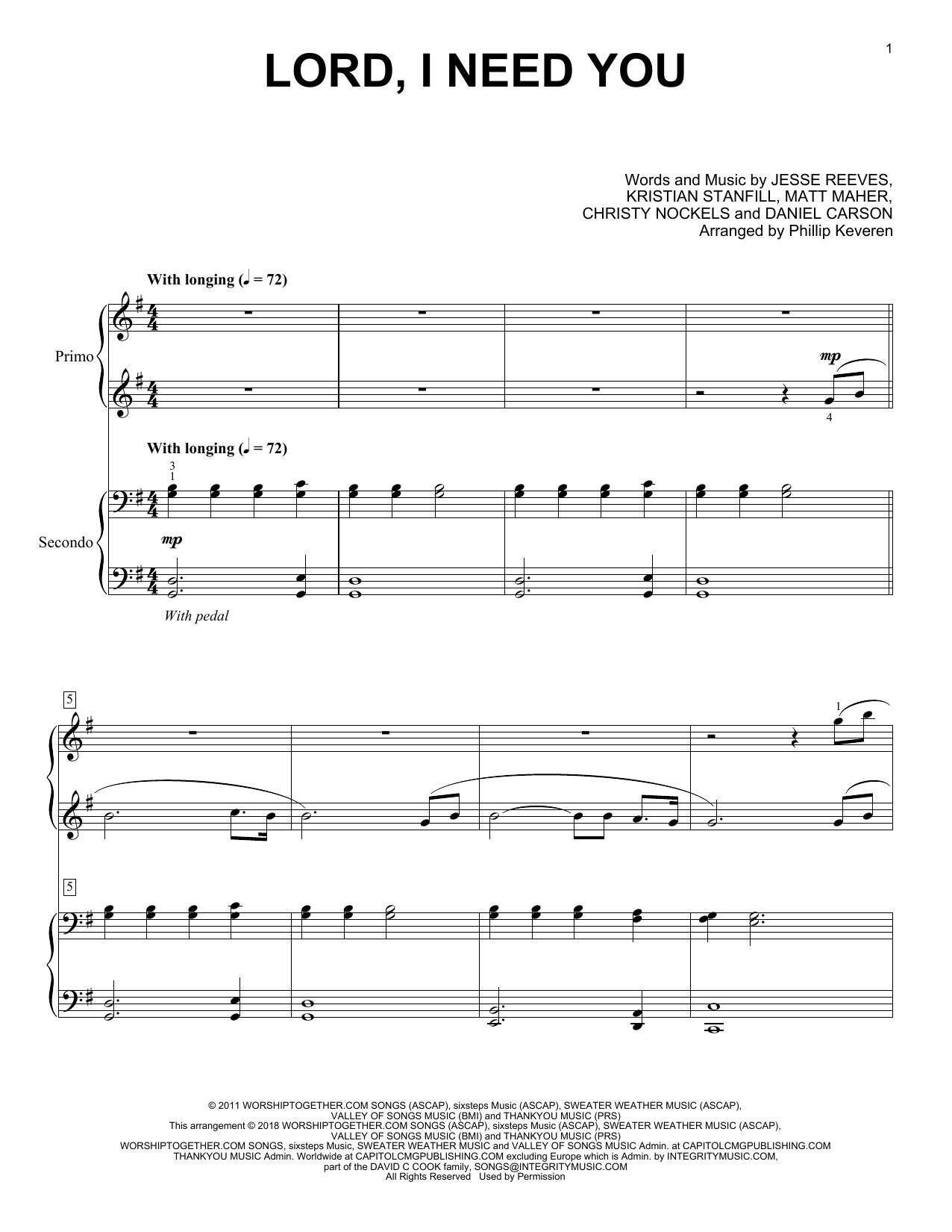 Download Phillip Keveren Lord, I Need You Sheet Music and learn how to play Piano Duet PDF digital score in minutes