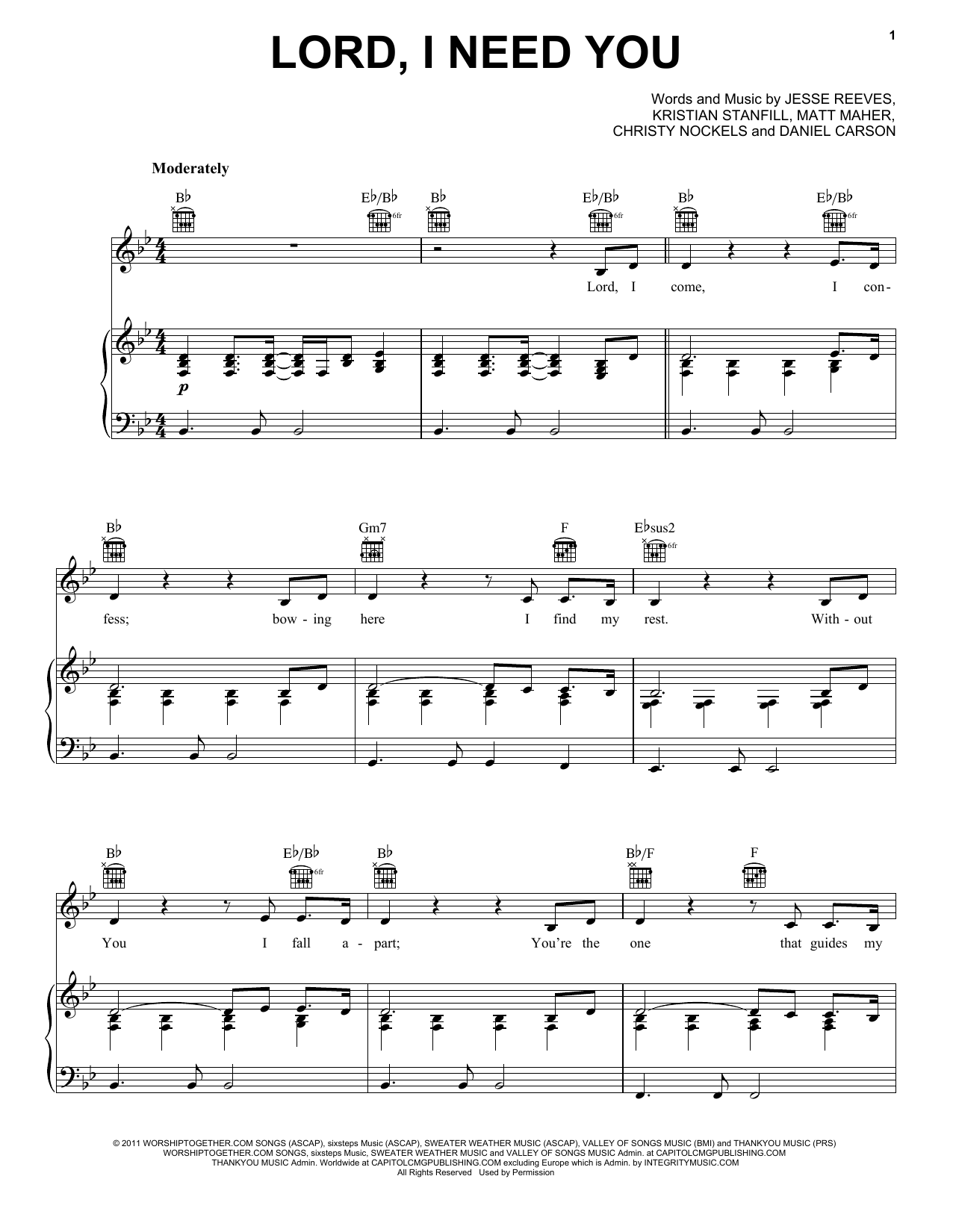 Download Passion & Chris Tomlin Lord, I Need You Sheet Music and learn how to play Solo Guitar PDF digital score in minutes