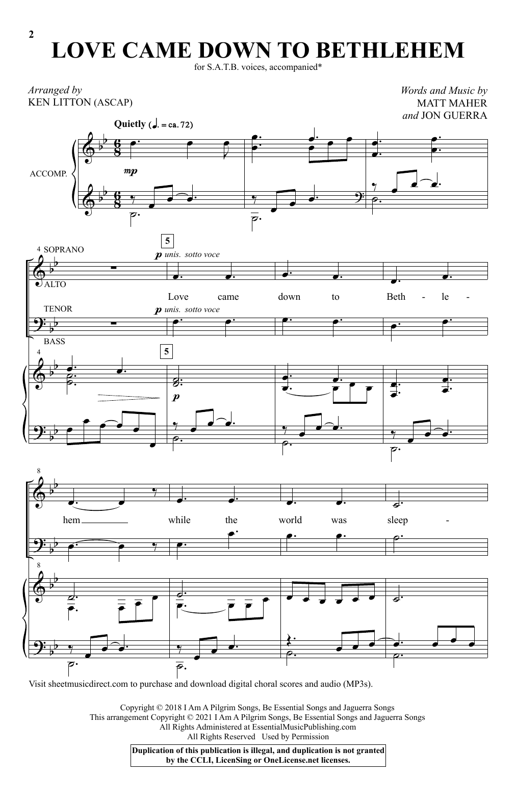 Download Matt Maher Love Came Down To Bethlehem (arr. Ken Litton) Sheet Music and learn how to play SATB Choir PDF digital score in minutes