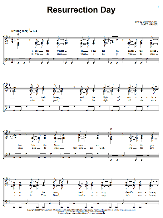 Download Matt Maher Resurrection Day Sheet Music and learn how to play Piano, Vocal & Guitar (Right-Hand Melody) PDF digital score in minutes