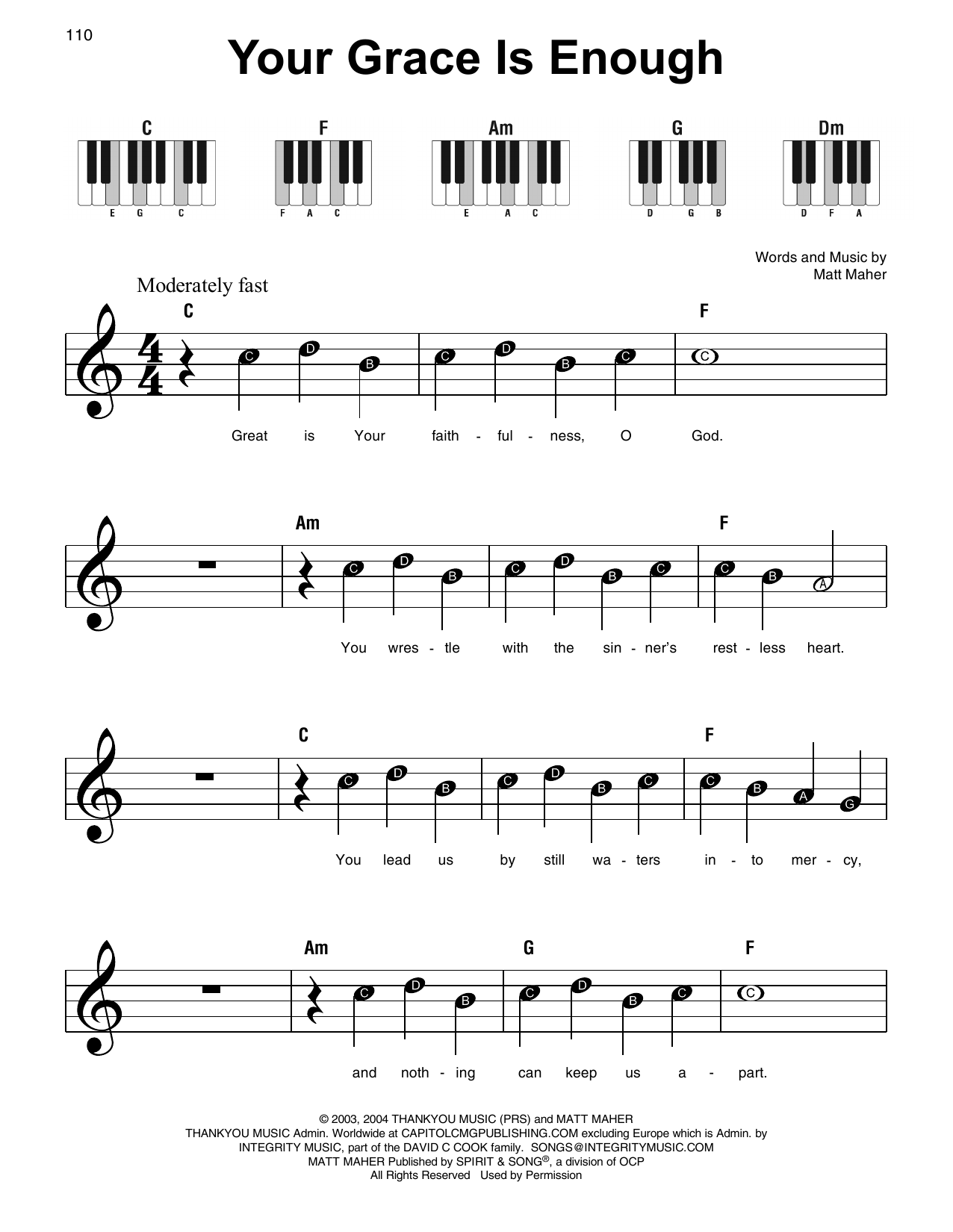 Download Matt Maher Your Grace Is Enough Sheet Music and learn how to play Super Easy Piano PDF digital score in minutes