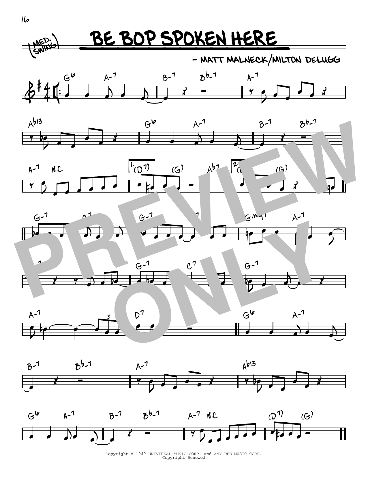 Download Matt Malneck Be Bop Spoken Here Sheet Music and learn how to play Real Book – Melody & Chords PDF digital score in minutes