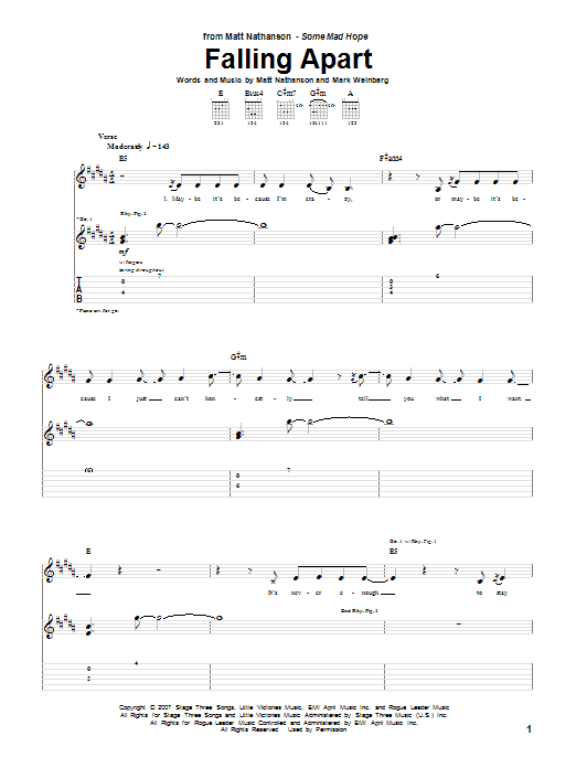 Download Matt Nathanson Falling Apart Sheet Music and learn how to play Guitar Tab PDF digital score in minutes