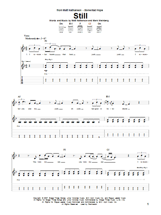 Download Matt Nathanson Still Sheet Music and learn how to play Guitar Tab PDF digital score in minutes