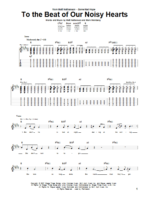 Download Matt Nathanson To The Beat Of Our Noisy Hearts Sheet Music and learn how to play Guitar Tab PDF digital score in minutes