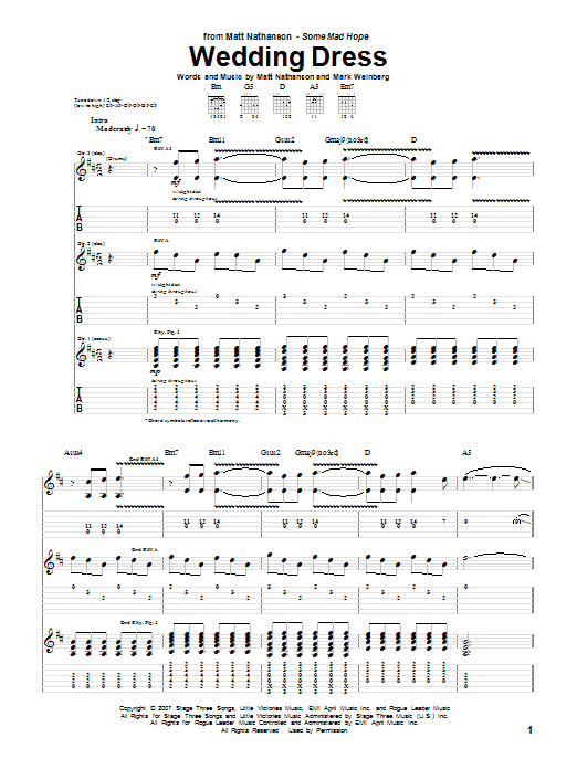 Download Matt Nathanson Wedding Dress Sheet Music and learn how to play Guitar Tab PDF digital score in minutes
