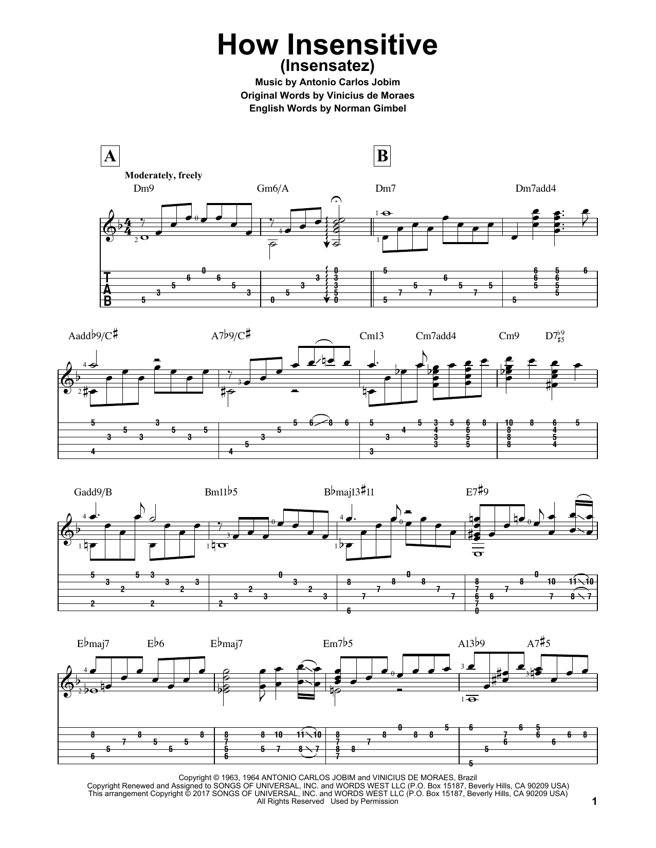 Download Matt Otten How Insensitive (Insensatez) Sheet Music and learn how to play Guitar Tab PDF digital score in minutes