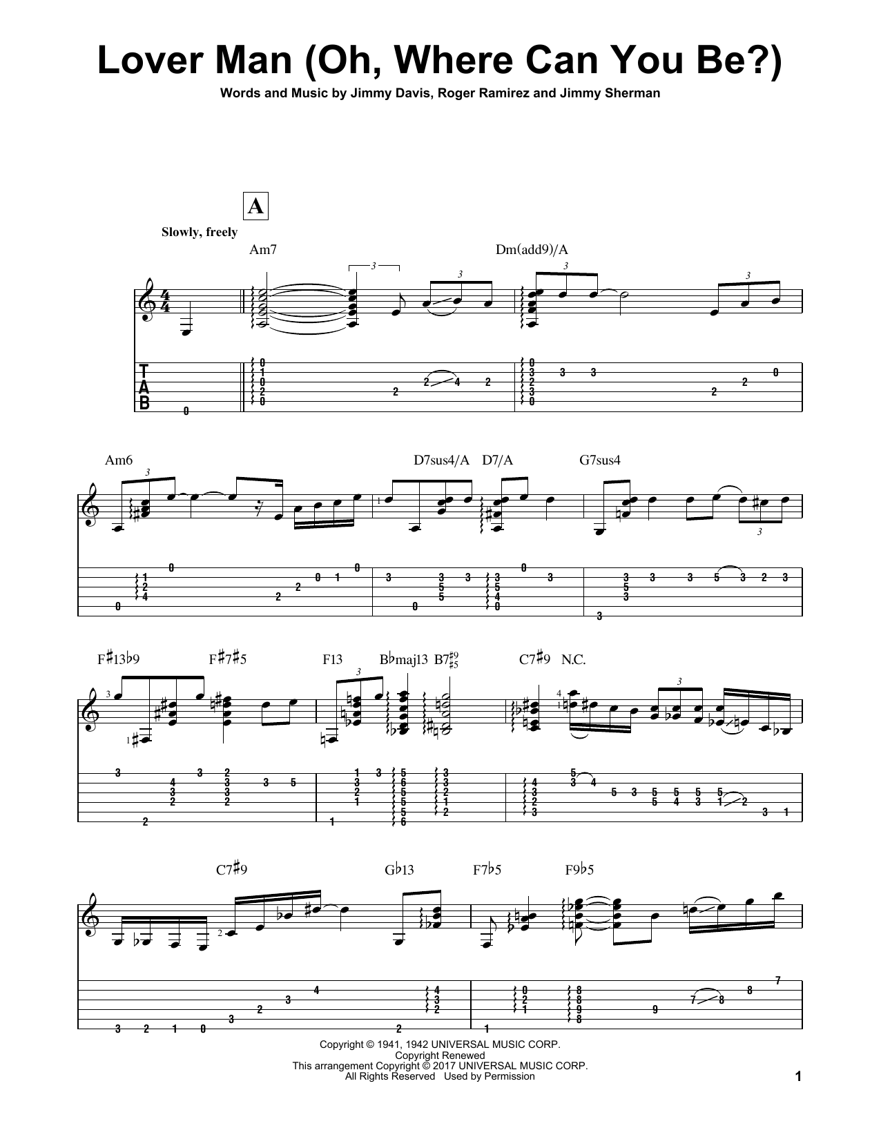 Download Matt Otten Lover Man (Oh, Where Can You Be?) Sheet Music and learn how to play Guitar Tab PDF digital score in minutes