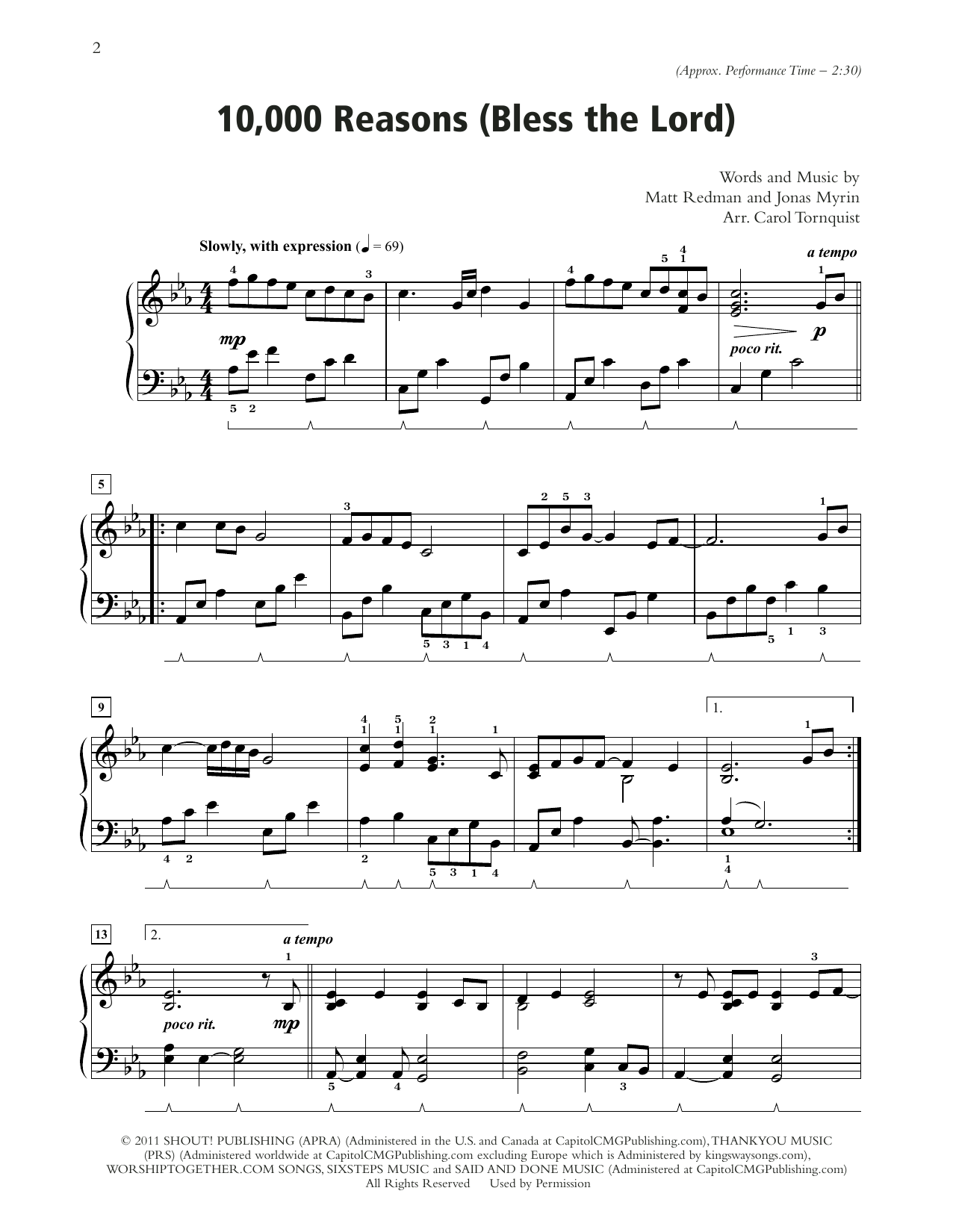 Download Matt Redman 10,000 Reasons (Bless The Lord) Sheet Music and learn how to play Piano Solo PDF digital score in minutes