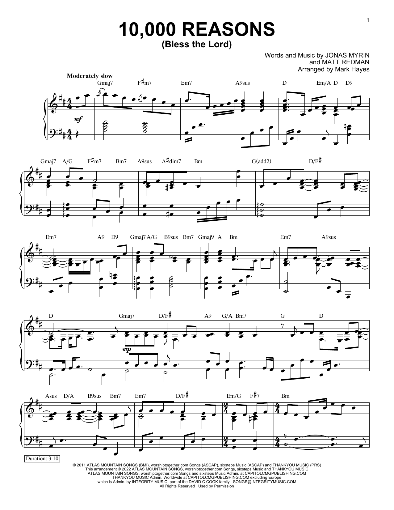 Download Matt Redman 10,000 Reasons (Bless The Lord) (arr. Mark Hayes) Sheet Music and learn how to play Piano Solo PDF digital score in minutes