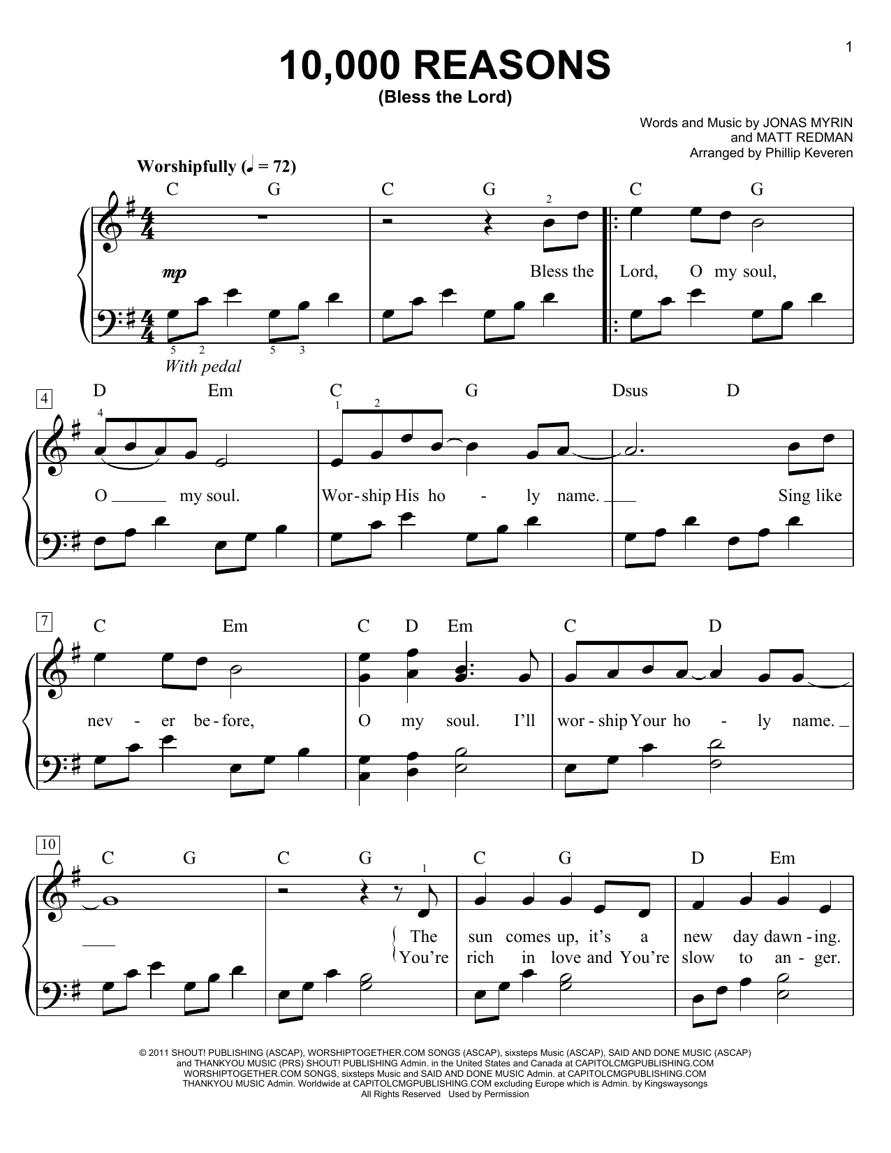 Download Phillip Keveren 10,000 Reasons (Bless The Lord) Sheet Music and learn how to play Easy Piano PDF digital score in minutes