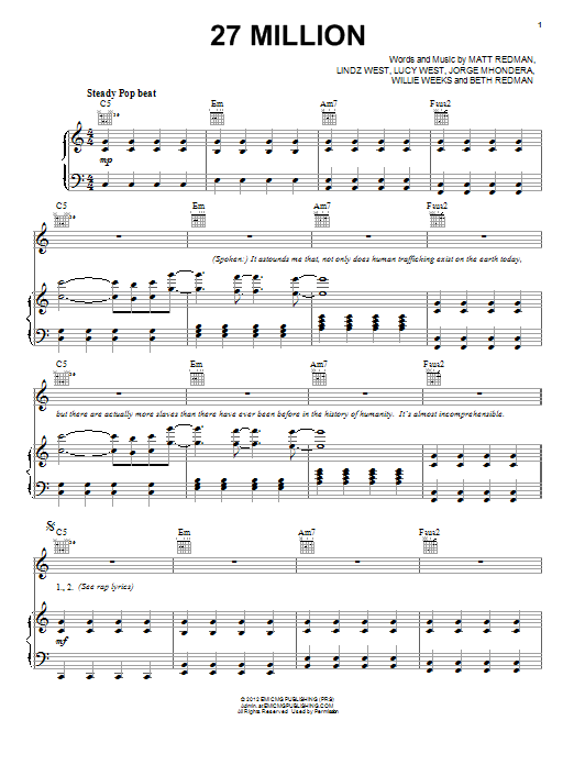 Download Matt Redman 27 Million Sheet Music and learn how to play Piano, Vocal & Guitar (Right-Hand Melody) PDF digital score in minutes