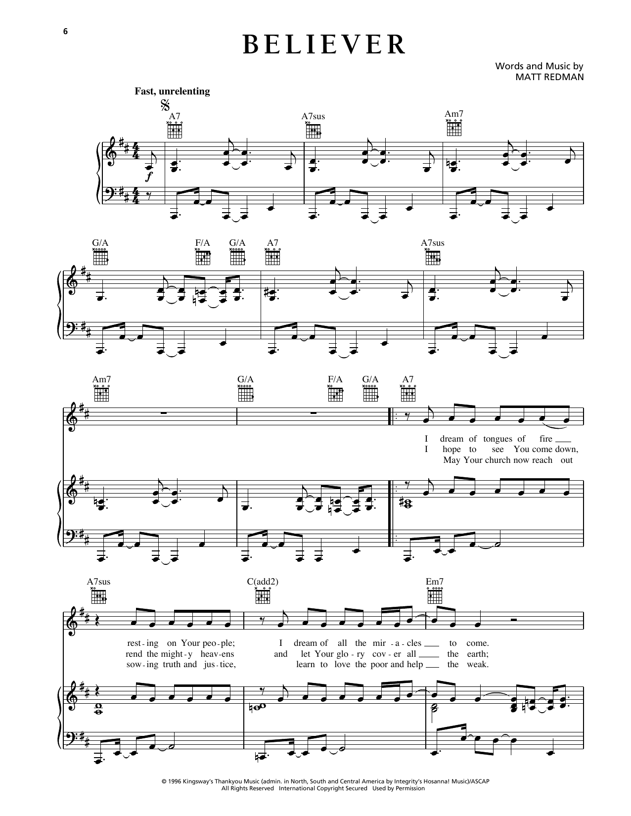 Download Matt Redman Believer Sheet Music and learn how to play Piano, Vocal & Guitar Chords (Right-Hand Melody) PDF digital score in minutes