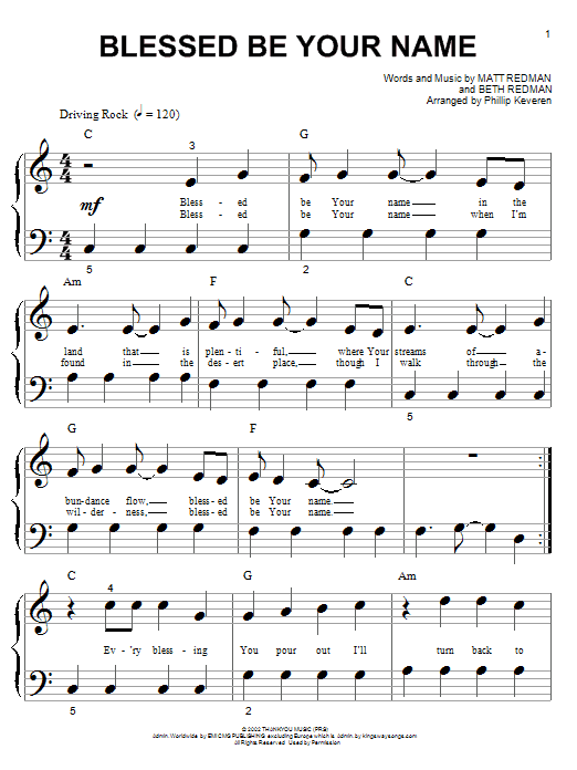 Download Matt Redman Blessed Be Your Name (arr. Phillip Keveren) Sheet Music and learn how to play Piano Solo PDF digital score in minutes