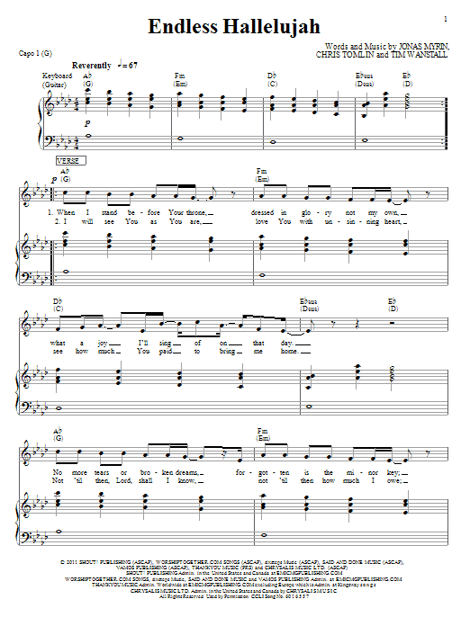 Download Matt Redman Endless Hallelujah Sheet Music and learn how to play Piano, Vocal & Guitar (Right-Hand Melody) PDF digital score in minutes