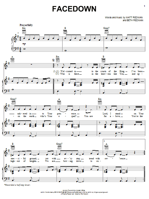 Download Matt Redman Facedown Sheet Music and learn how to play Piano, Vocal & Guitar (Right-Hand Melody) PDF digital score in minutes
