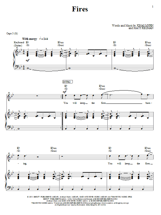 Download Matt Redman Fires Sheet Music and learn how to play Piano, Vocal & Guitar (Right-Hand Melody) PDF digital score in minutes