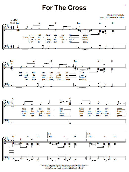 Download Matt Redman For The Cross Sheet Music and learn how to play Piano, Vocal & Guitar (Right-Hand Melody) PDF digital score in minutes