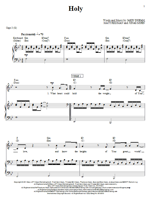 Download Matt Redman Holy Sheet Music and learn how to play Piano, Vocal & Guitar (Right-Hand Melody) PDF digital score in minutes