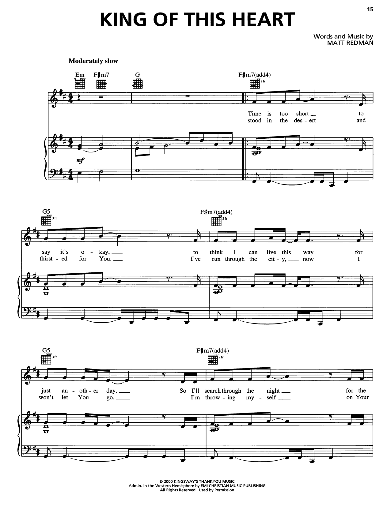Download Matt Redman King Of This Heart Sheet Music and learn how to play Piano, Vocal & Guitar Chords (Right-Hand Melody) PDF digital score in minutes