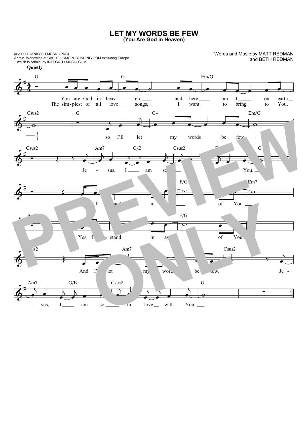 Download Rebecca St. James Let My Words Be Few (You Are God In Heaven) Sheet Music and learn how to play Voice PDF digital score in minutes