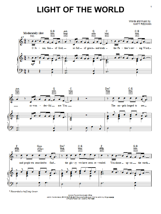 Download Matt Redman Light Of The World Sheet Music and learn how to play Piano, Vocal & Guitar (Right-Hand Melody) PDF digital score in minutes