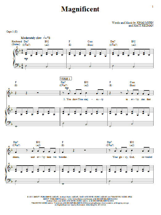 Download Matt Redman Magnificent Sheet Music and learn how to play Piano, Vocal & Guitar (Right-Hand Melody) PDF digital score in minutes