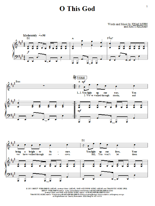 Download Matt Redman O This God Sheet Music and learn how to play Piano, Vocal & Guitar (Right-Hand Melody) PDF digital score in minutes