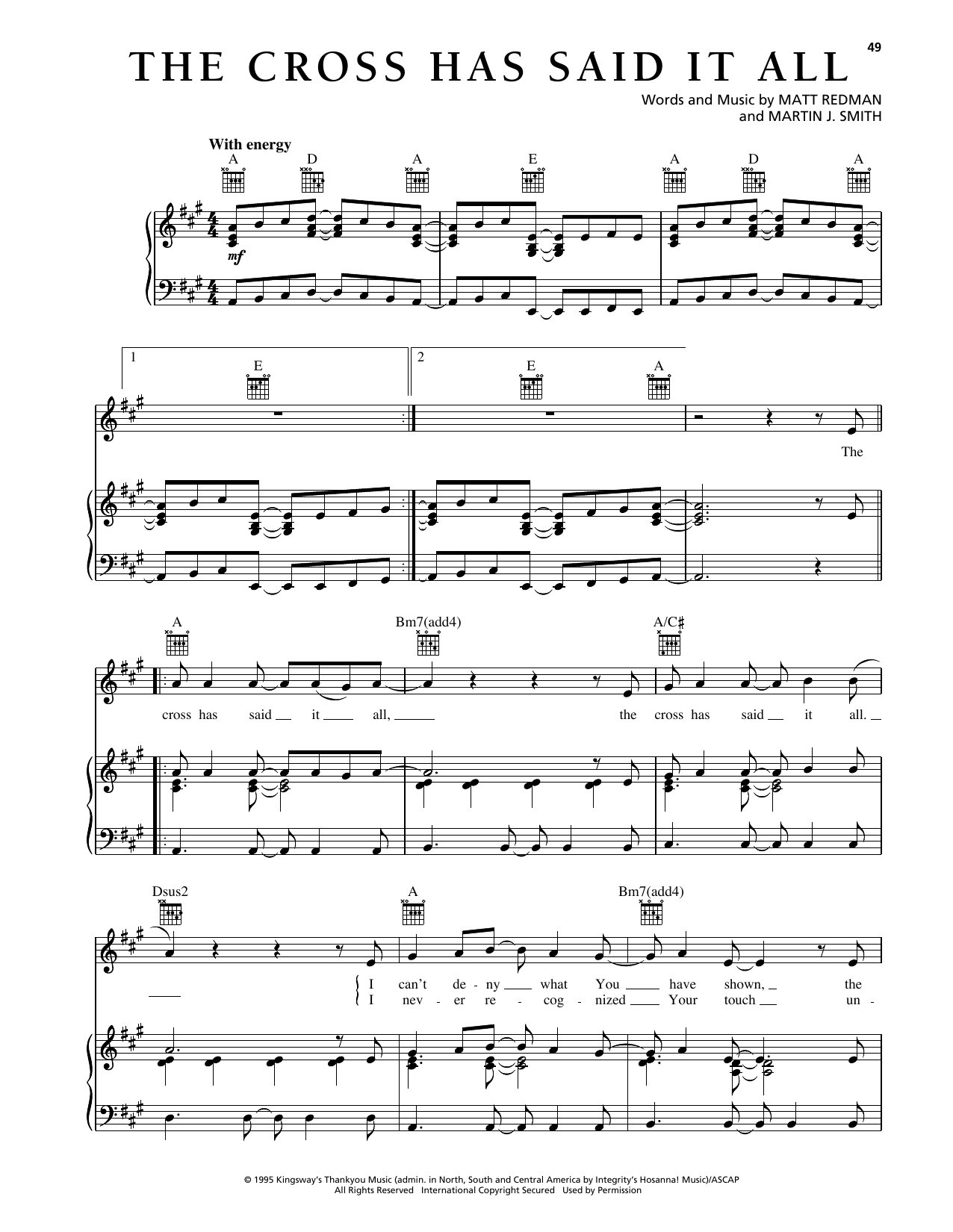 Download Matt Redman The Cross Has Said It All Sheet Music and learn how to play Piano, Vocal & Guitar Chords (Right-Hand Melody) PDF digital score in minutes