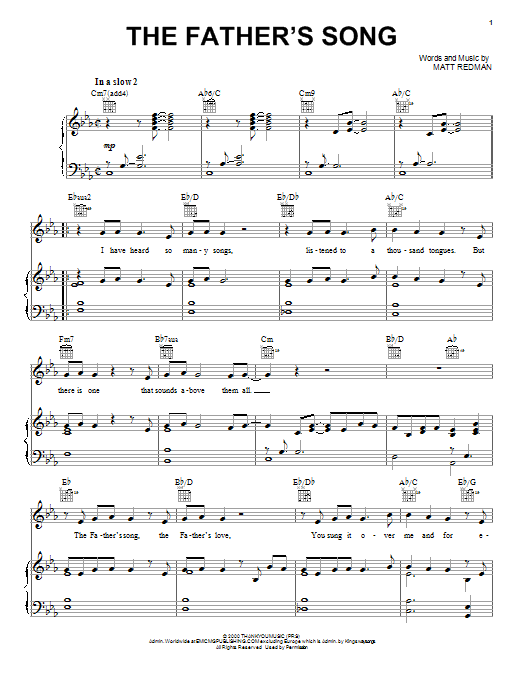 Download Matt Redman The Father's Song Sheet Music and learn how to play Piano, Vocal & Guitar (Right-Hand Melody) PDF digital score in minutes