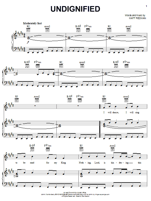 Download Matt Redman Undignified Sheet Music and learn how to play Piano, Vocal & Guitar (Right-Hand Melody) PDF digital score in minutes