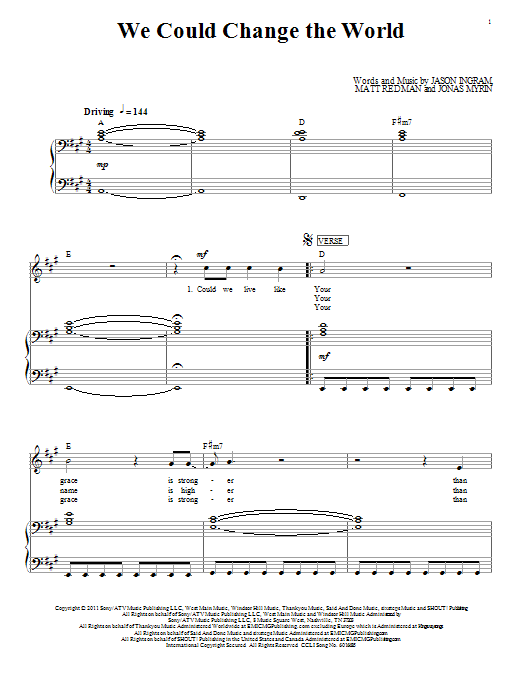 Download Matt Redman We Could Change The World Sheet Music and learn how to play Piano, Vocal & Guitar (Right-Hand Melody) PDF digital score in minutes