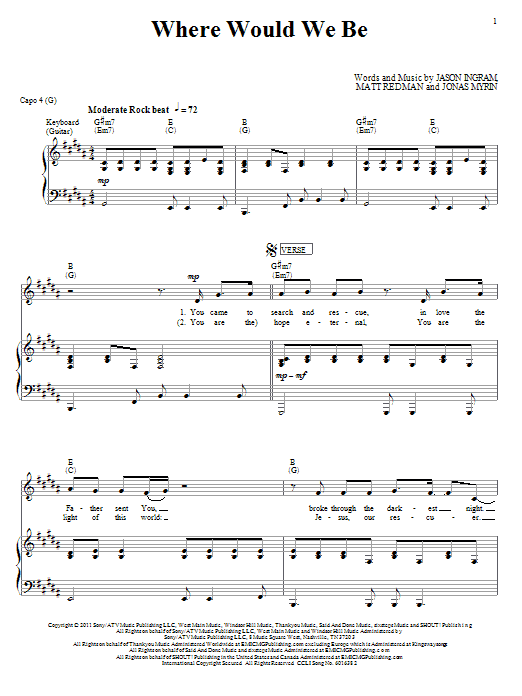 Download Matt Redman Where Would We Be Sheet Music and learn how to play Piano, Vocal & Guitar (Right-Hand Melody) PDF digital score in minutes