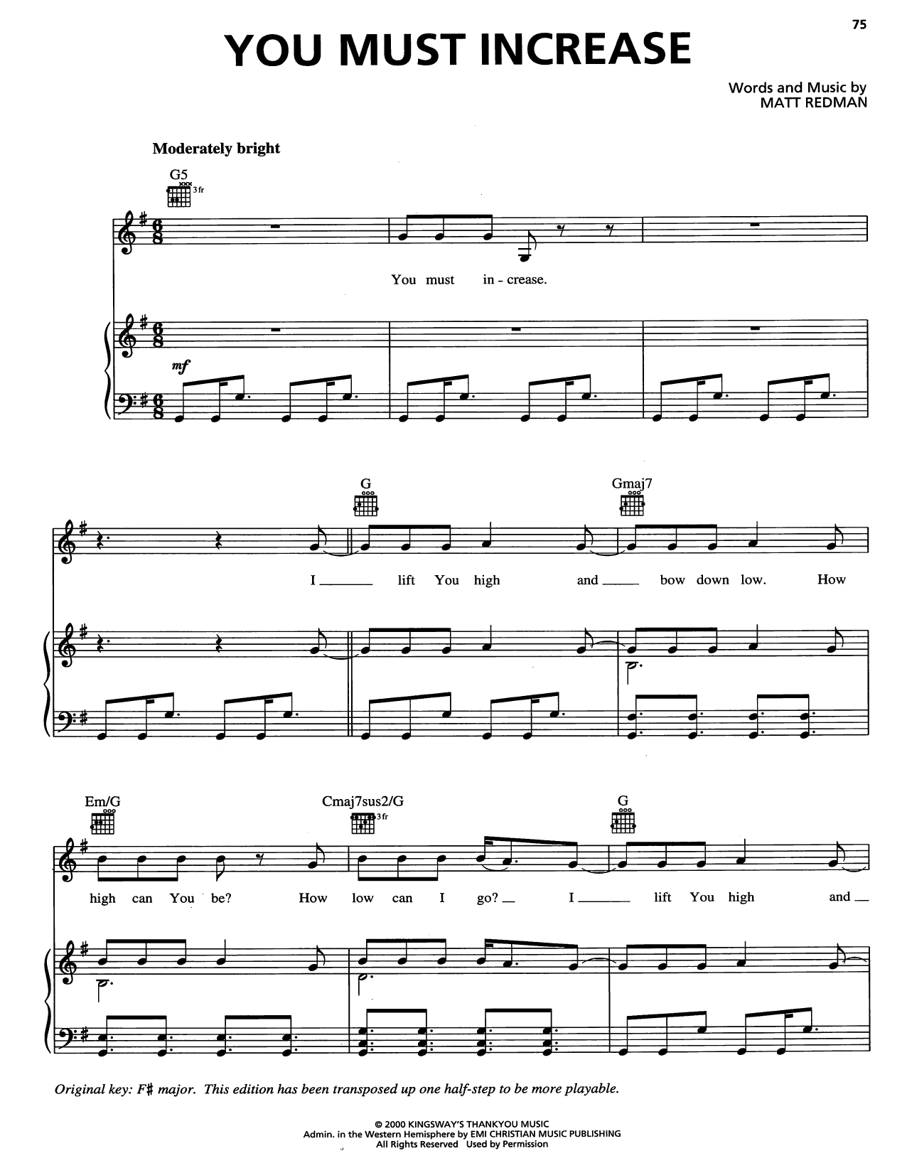 Download Matt Redman You Must Increase Sheet Music and learn how to play Piano, Vocal & Guitar Chords (Right-Hand Melody) PDF digital score in minutes