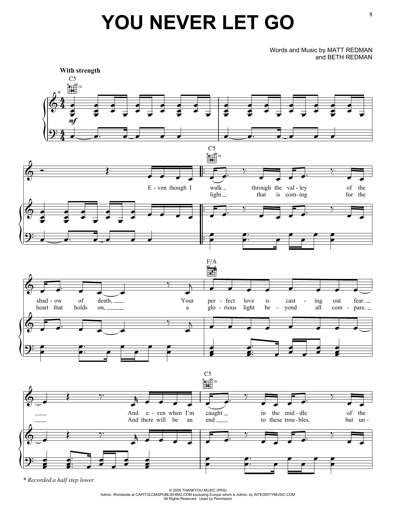 Download Matt Redman You Never Let Go Sheet Music and learn how to play Lyrics & Chords PDF digital score in minutes