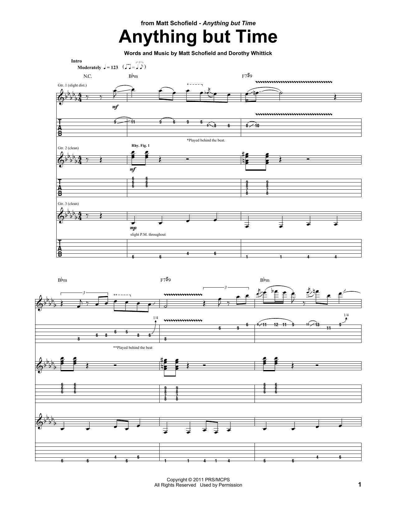 Download Matt Schofield Anything But Time Sheet Music and learn how to play Guitar Tab PDF digital score in minutes