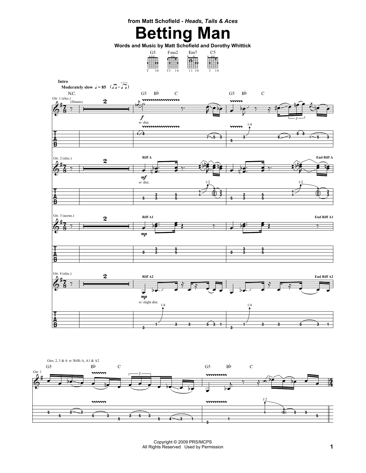 Download Matt Schofield Betting Man Sheet Music and learn how to play Guitar Tab PDF digital score in minutes