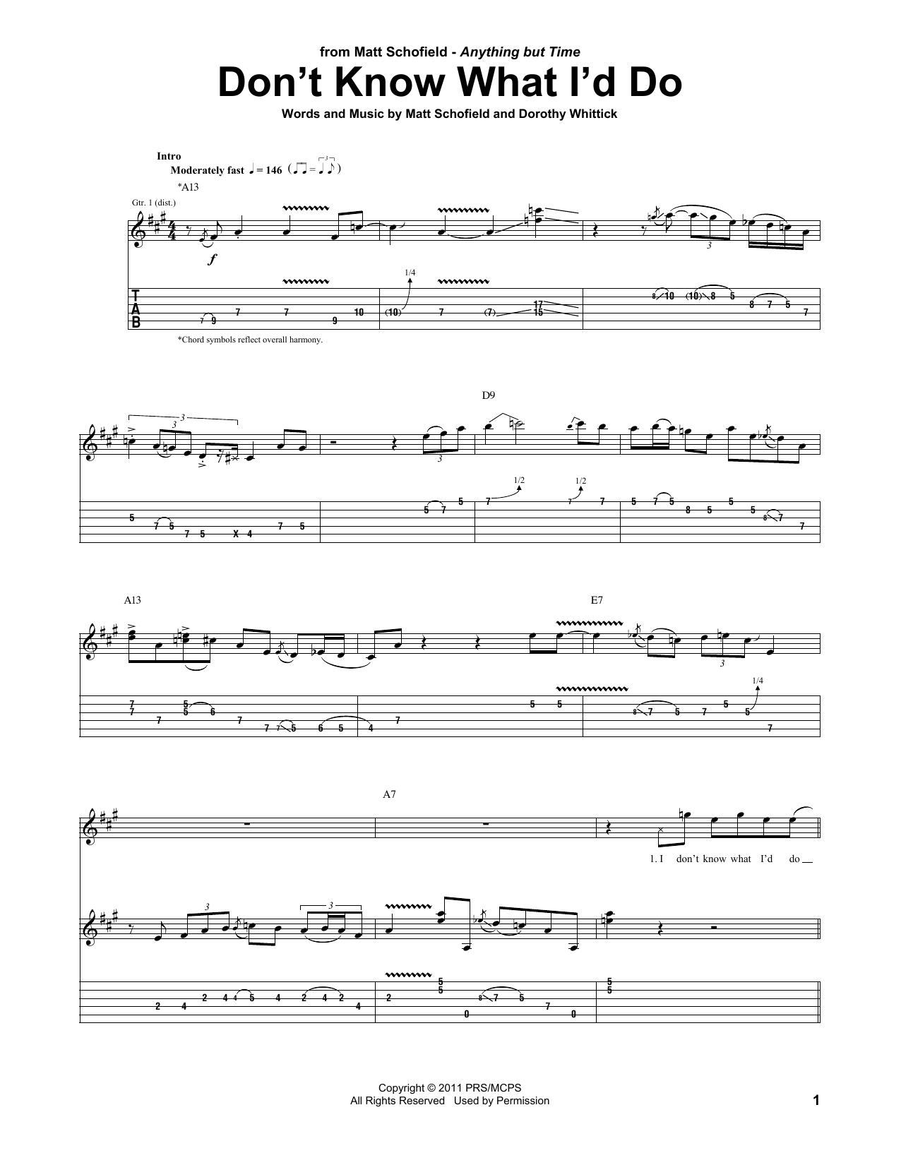 Download Matt Schofield Don't Know What I'd Do Sheet Music and learn how to play Guitar Tab PDF digital score in minutes