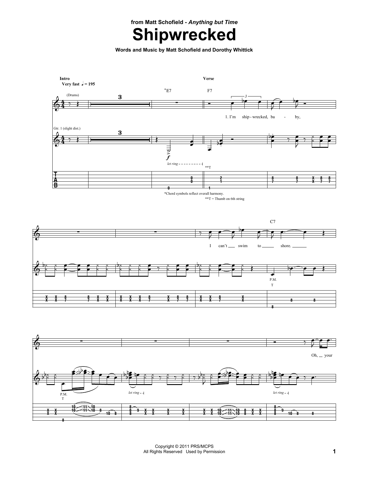 Download Matt Schofield Shipwrecked Sheet Music and learn how to play Guitar Tab PDF digital score in minutes