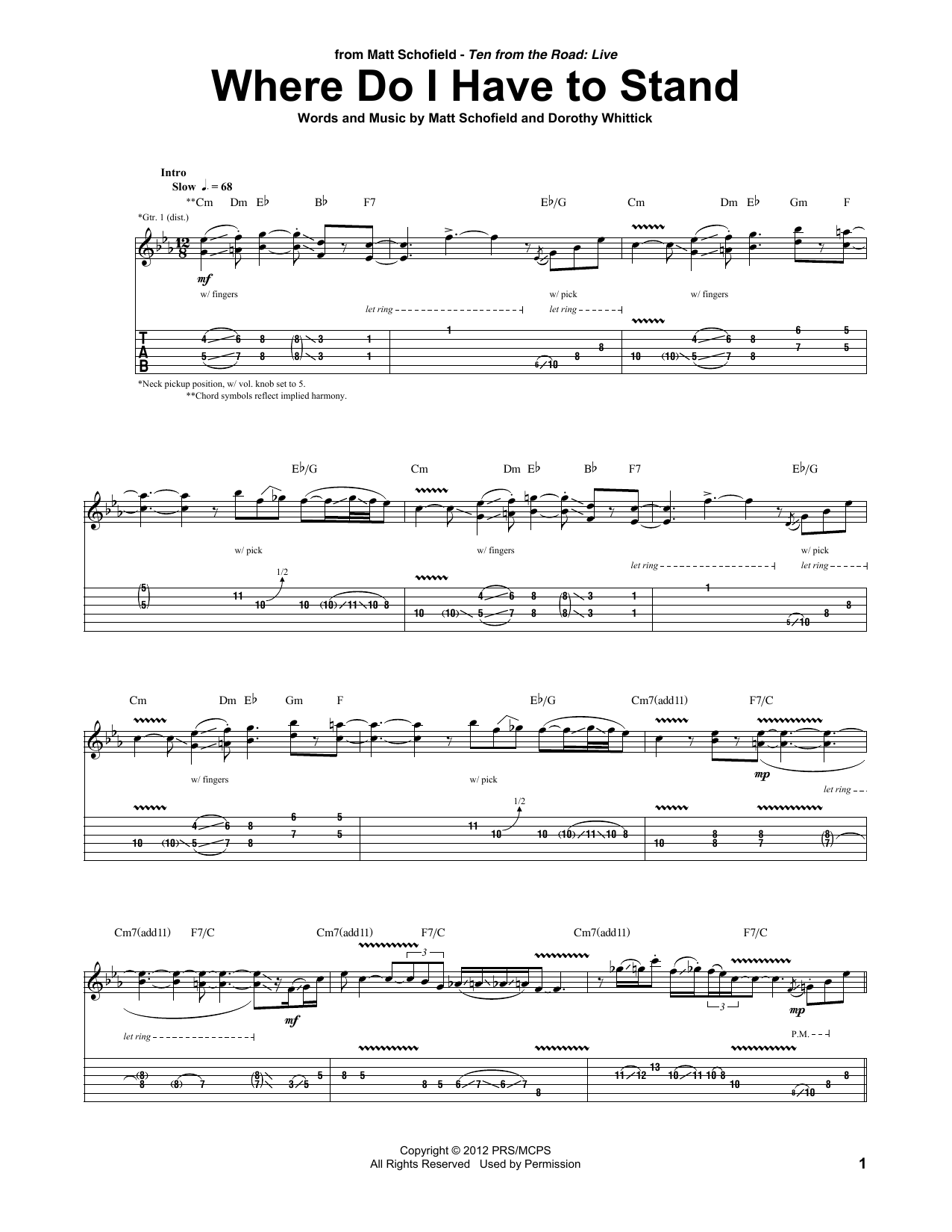 Download Matt Schofield Where Do I Have To Stand Sheet Music and learn how to play Guitar Tab PDF digital score in minutes